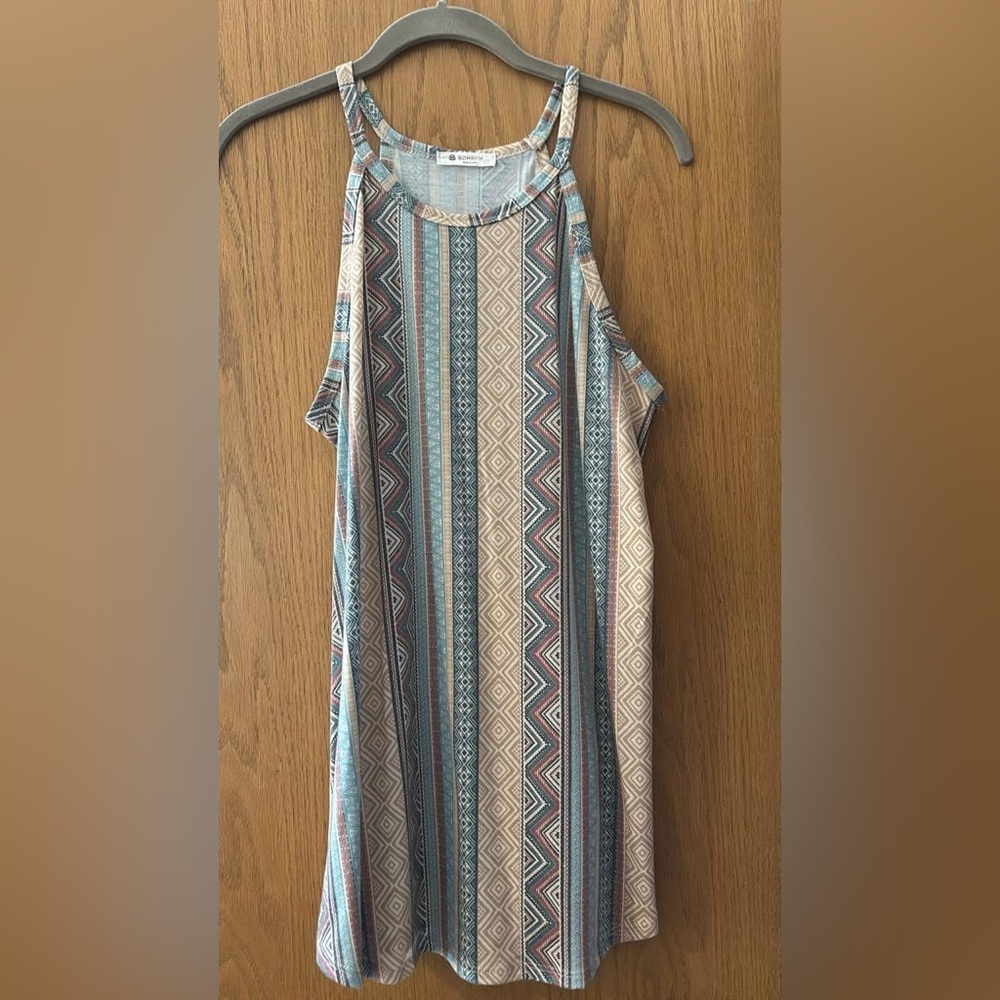 BOMBOM Aztec Stripe Halter tank in Cream, Blue & Rust